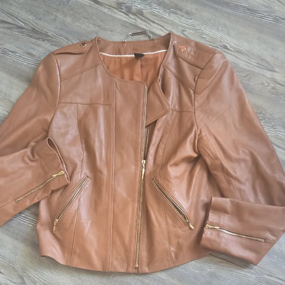 White House Black Market Camel Leather Jacket - Picture 2 of 3